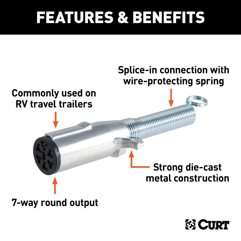 CURT 58180 Trailer-Side 7-Pin Round Wiring Harness Socket with Spring - Image 3